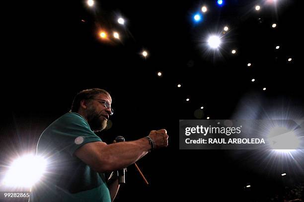 Colombian presidential candidate for the Green Party, Antanas Mockus, speaks during a women rally in Medellin, Antioquia department, Colombia on May...