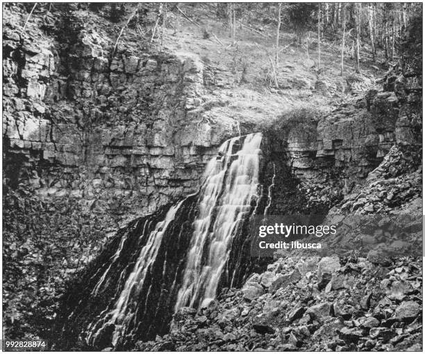 antique photograph of america's famous landscapes: rustic falls, golden gate road - falls road stock illustrations