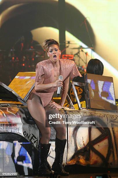 Rihanna performs at Sheffield Arena on May 13, 2010 in Sheffield, England.