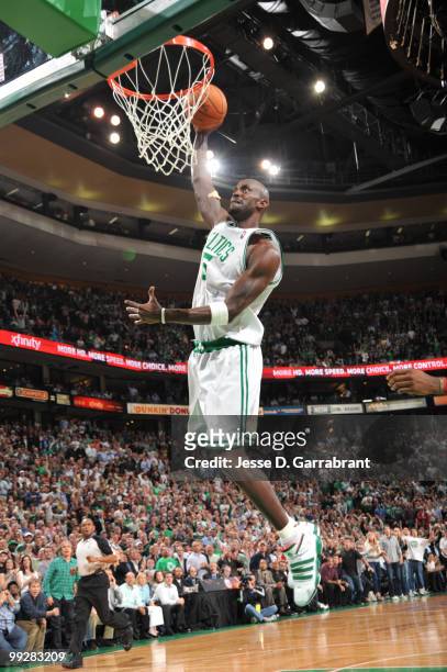 Kevin Garnett of the Boston Celtics dunks against the Cleveland Cavaliers in Game Six of the Eastern Conference Semifinals during the 2010 NBA...
