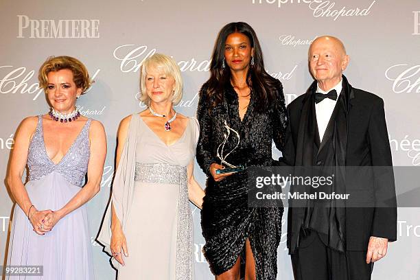 Caroline Gruosi Scheufele, Helen Mirren, Liya Kebede and Gilles Jacob attend the Chopard Trophy Awards at the Hotel Martinez during the 63rd Annual...