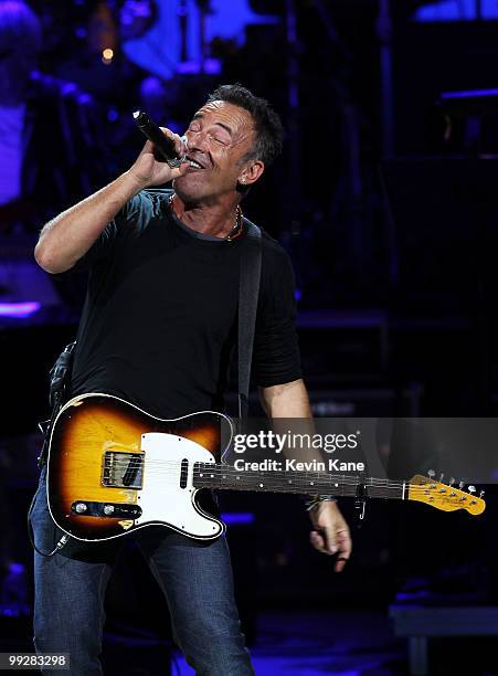 Bruce Springsteen performs on stage during the Almay concert to celebrate the Rainforest Fund's 21st birthday at Carnegie Hall on May 13, 2010 in New...