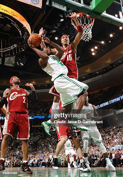 Tony Allen of the Boston Celtics shoots against Jamario Moon of the Cleveland Cavaliers in Game Six of the Eastern Conference Semifinals during the...