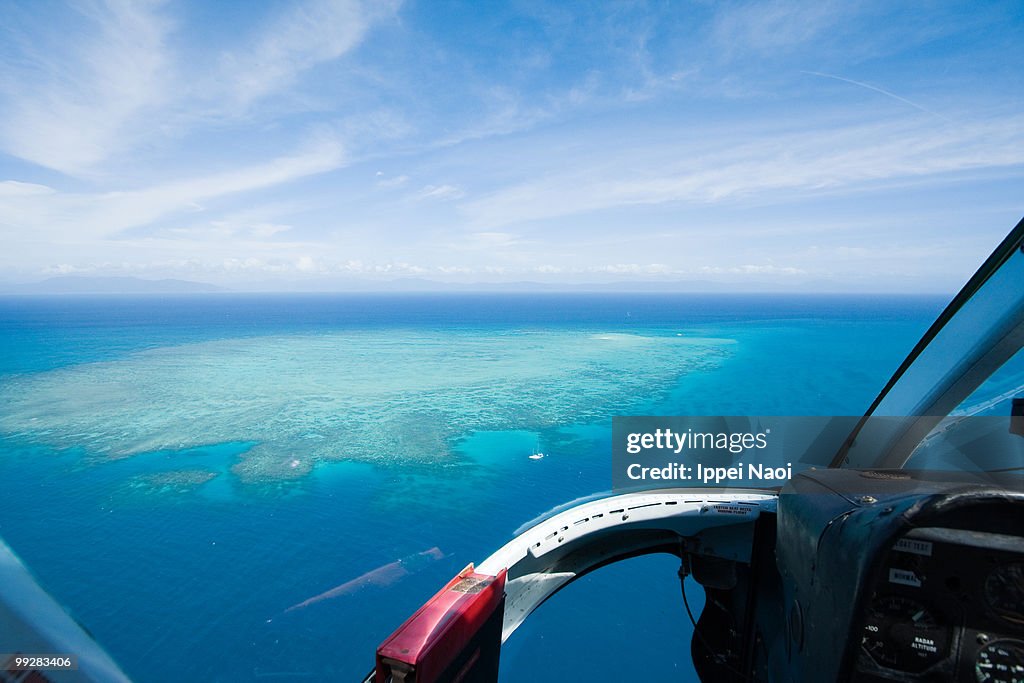 Great Barrier Reef from helicopter cockpit