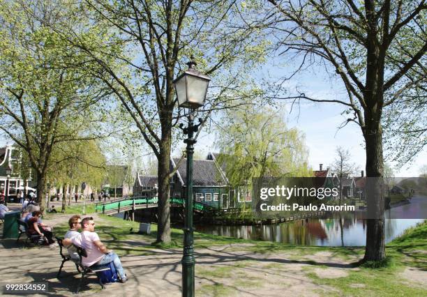 people enjoying at zaans schans in netherlands - paulo amorim stock pictures, royalty-free photos & images