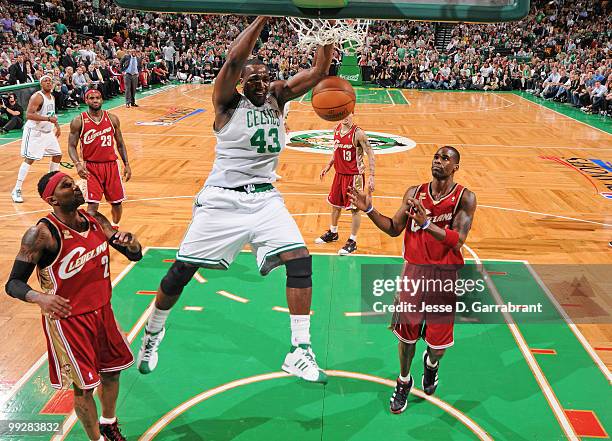 Kendrick Perkins of the Boston Celtics dunks against Antawn Jamison of the Cleveland Cavaliers in Game Six of the Eastern Conference Semifinals...