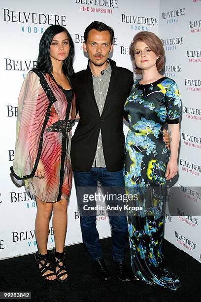 Leigh Lezark of The MisShapes, designer Matthew Williamson and Kelly Osbourne attend the Belvedere Pink Grapefruit launch party at The Belvedere Pink...