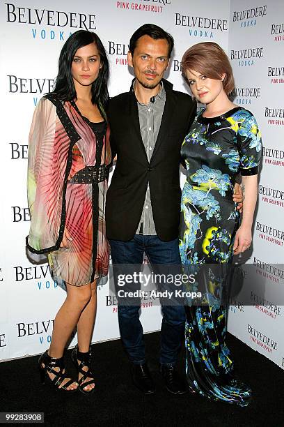 Leigh Lezark of The MisShapes, designer Matthew Williamson and Kelly Osbourne attend the Belvedere Pink Grapefruit launch party at The Belvedere Pink...