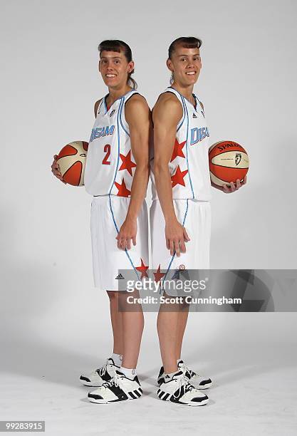 Kelly Miller and Coco Miller of the Atlanta Dream pose during Media Day at Philips Arena on May 13, 2010 in Atlanta, Georgia. NOTE TO USER: User...