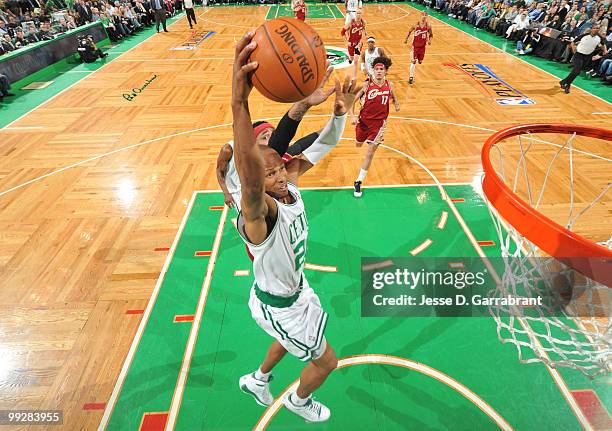 Ray Allen of the Boston Celtics dunks against the Cleveland Cavaliers in Game Six of the Eastern Conference Semifinals during the 2010 NBA Playoffs...