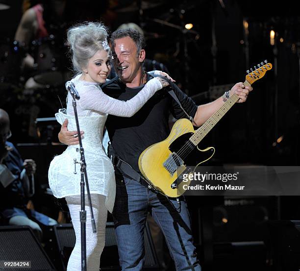 Lady Gaga and Bruce Springsteen perform on stage during the Almay concert to celebrate the Rainforest Fund's 21st birthday at Carnegie Hall on May...
