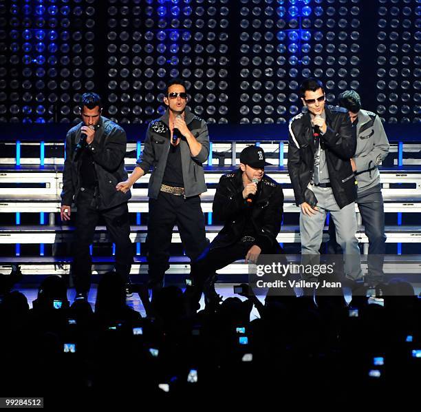 Danny Wood, Joey McIntyre, Donnie Wahlberg, Jordan Knight and Jonathan Knight of New Kids on the Block perform at Fillmore Miami Beach on May 13,...