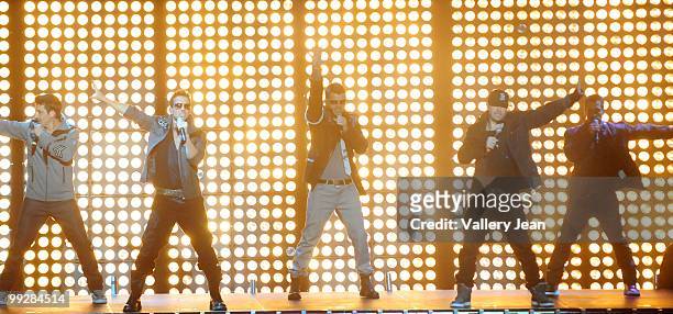 Jonathan Knight, Joey McIntyre, Jordan Knight, Donnie Wahlberg and Danny Wood of New Kids on the Block perform at Fillmore Miami Beach on May 13,...