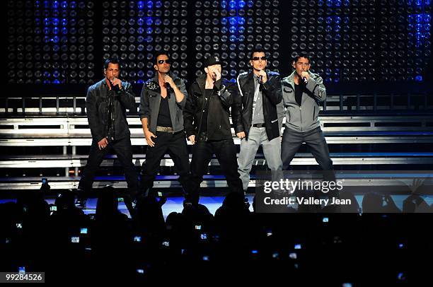 Danny Wood, Joey McIntyre, Donnie Wahlberg, Jordan Knight and Jonathan Knight of New Kids on the Block perform at Fillmore Miami Beach on May 13,...