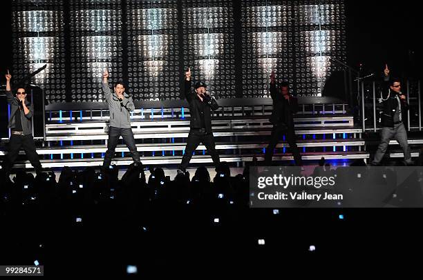 Joey McIntyre, Jonathan Knight, Donnie Wahlberg, Danny Wood and Jordan Knight of New Kids on the Block perform at Fillmore Miami Beach on May 13,...