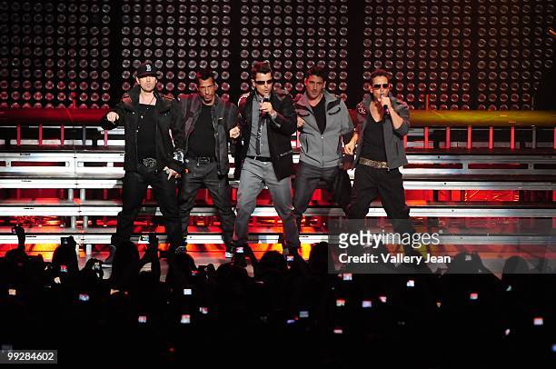Donnie Wahlberg, Danny Wood, Jordan Knight, Jonathan Knight and Joey McIntyre of New Kids on the Block perform at Fillmore Miami Beach on May 13,...