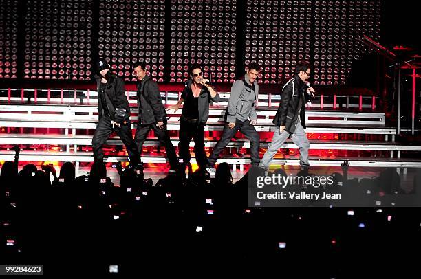 Donnie Wahlberg, Danny Wood, Joey McIntyre, Jonathan Knight and Jordan Knight of New Kids on the Block perform at Fillmore Miami Beach on May 13,...