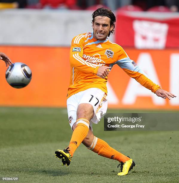 Houston Dynamo's Mike Chabala passes the ball in a game against Real Salt Lake during the first half of an MLS soccer game in May 13, 2010 in Sandy,...