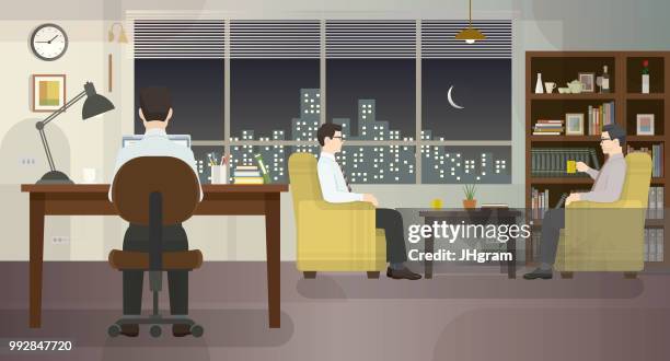 meet visitor in the office - workbench stock illustrations