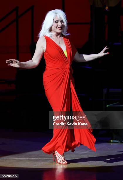 Singer Debbie Harry performs on stage during the Almay concert to celebrate the Rainforest Fund's 21st birthday at Carnegie Hall on May 13, 2010 in...