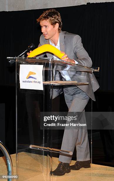 Actor Ryan Kwanten, recipient of AIF Breakthrough Award speaks during Australians In Film's 2010 Breakthrough Awards held at Thompson Beverly Hills...