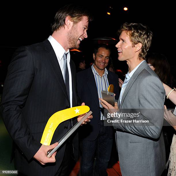 Actors Chris Hemsworth and Ryan Kwanten, recipients of AIF Breakthrough Award, pose during Australians In Film's 2010 Breakthrough Awards held at...