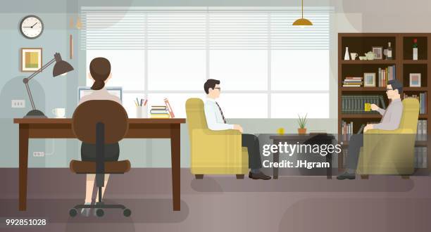 meet visitor in the office - workbench stock illustrations
