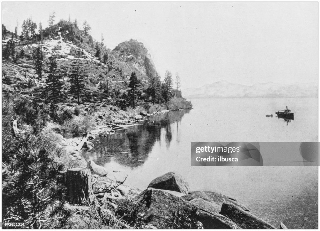 Antique photograph of America's famous landscapes: Cave Rock, Lake Tahoe