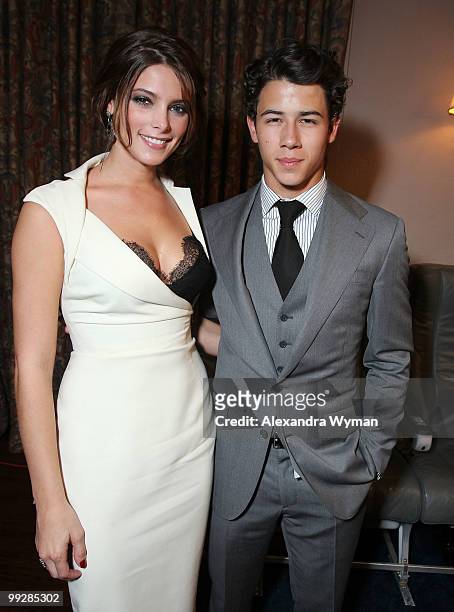 Actress Ashley Greene and musician Nick Jonas backstage during the 12th annual Young Hollywood Awards sponsored by JC Penney , Mark. & Lipton...