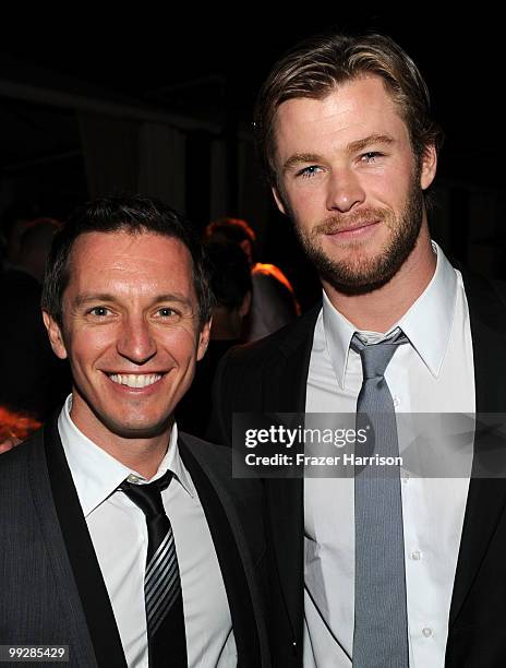 Rove McManus and actor Chris Hemsworth attend Australians In Film's 2010 Breakthrough Awards held at Thompson Beverly Hills on May 13, 2010 in...