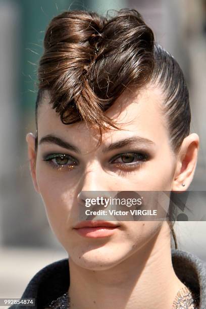 Vittoria Ceretti walks the runway during the Chanel Haute Couture Fall Winter 2018/2019 fashion show as part of Paris Fashion Week on July 3, 2018 in...