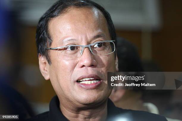 Benigno "Noynoy" Aquino talks during a press conference after he is unofficially announced as the 15th President of the Philippines on May 14, 2010...