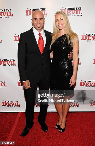 Producer Chris Roe and actress Shannen Fields arrive at the premiere of the film "Suing The Devil" at Fox Studios Hollywood on May 13, 2010 in Los...