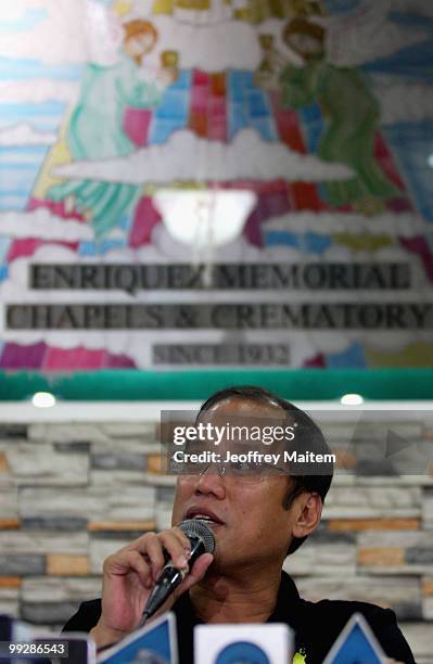 Benigno "Noynoy" Aquino is seen during a press briefing as he is unofficially announced as the 15th President of the Philippines on May 14, 2010 in...