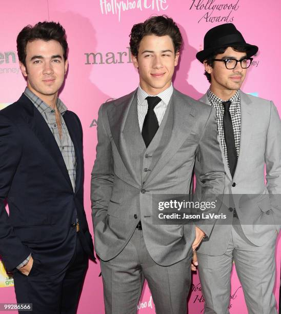 Kevin Jonas, Nick Jonas and Joe Jonas of The Jonas Brothers attend the 12th annual Young Hollywood Awards at The Wilshire Ebell Theatre on May 13,...