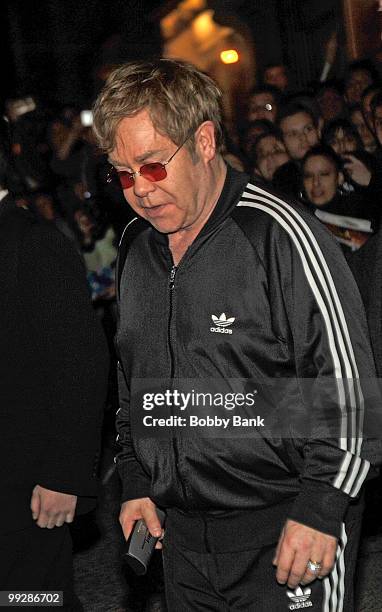 Elton John seen leaving the Almay Concert to celebrate the Rainforest Fund's 21st birthday at Carnegie Hall in Manhattan on May 13, 2010 in New York...