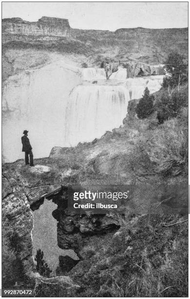 antique photograph of america's famous landscapes: natural arch, shoshone falls - shoshone national forest stock illustrations