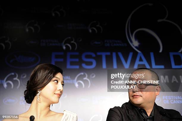 Chinese actress Fan Bingbing and Chinese director Wang Xiaoshuai attend the press conference of the film "Rizhao Chongqing" presented in competition...