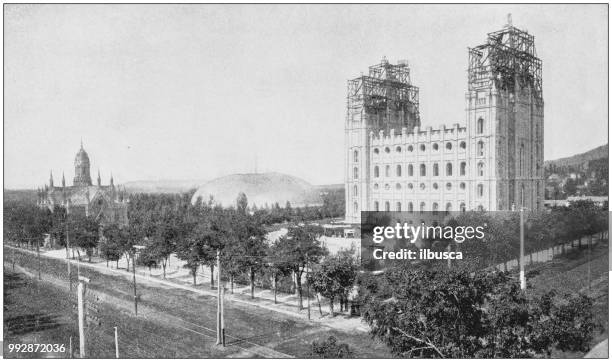 antikes foto des berühmten landschaften amerikas: tempel der mormonen, salt lake city - ilbusca stock-grafiken, -clipart, -cartoons und -symbole