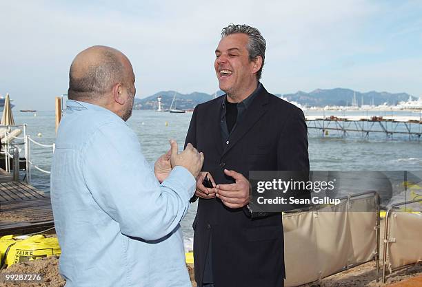 Actor Danny Huston and Director Eran Riklis attend the Danny Huston press breakfast during the 63rd Annual Cannes Film Festival at the Moet Salon on...