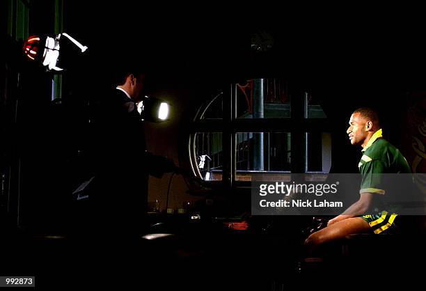 Lote Tuqiri is interviewed during the Australian Rugby League team photo session at the SCG, Sydney, Australia. DIGITAL IMAGE Mandatory Credit: Nick...