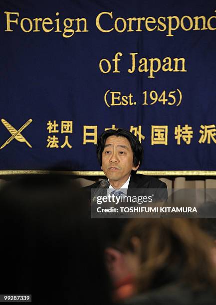 Keiji Goto, a lawyer and head of the forum against child pornography delivers his speech during a press conference at Foreign Correspondents' Club in...