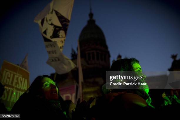 Women listen to the speach of a supporter of legal abortion in front of the National Congress, demanding the sanction of the law of legal, free, and...