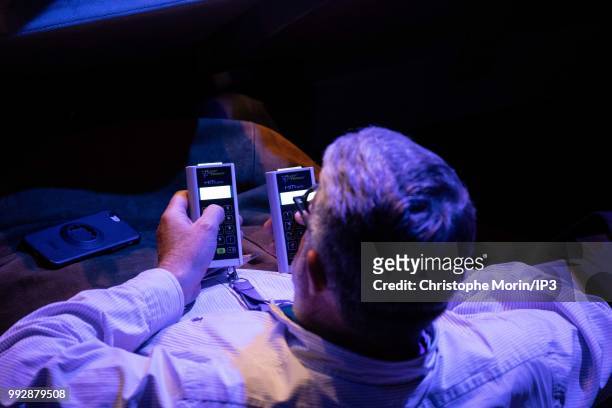 An attendee votes during Medef general meeting to elect the new president on July 3, 2018 in Paris, France. The former vice-president of Medef...