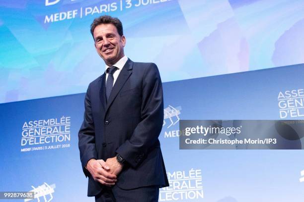 Geoffroy Roux de Bezieux, newly-elected French employers body MEDEF union leader, poses after the election during Medef general meeting to elect the...