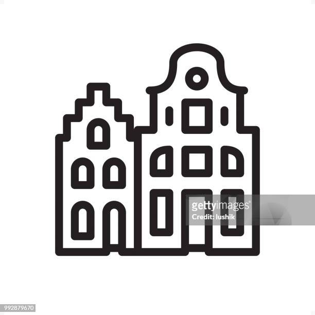 dutch renaissance building - outline icon - pixel perfect - gable stock illustrations