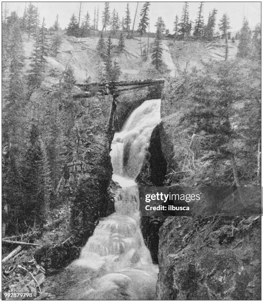 illustrazioni stock, clip art, cartoni animati e icone di tendenza di fotografia antica dei famosi paesaggi americani: argenta falls - 'ilbusca'