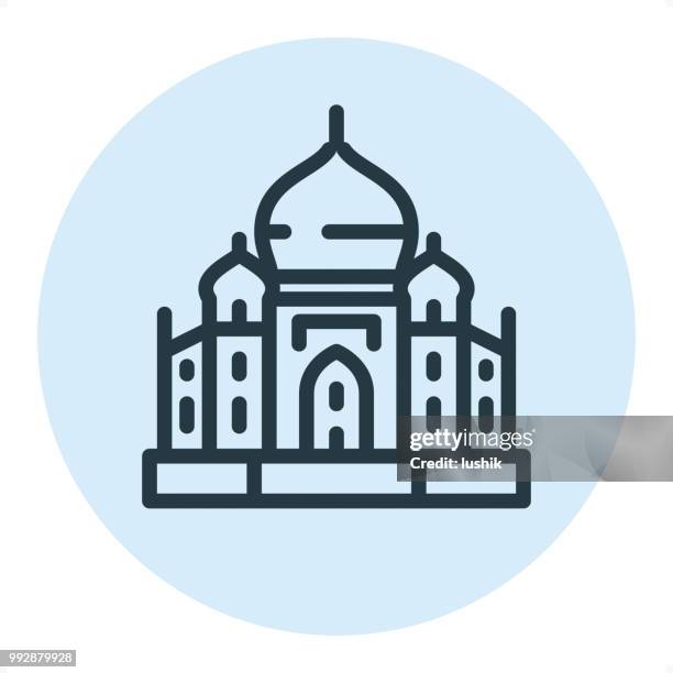 taj mahal - pixel perfect single line icon - taj mahal stock illustrations