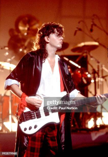 Guitarist John Taylor of Power Station performs on stage at the Poplar Creek Music Theater in Hoffman Estates, Illinois, August 13, 1985.