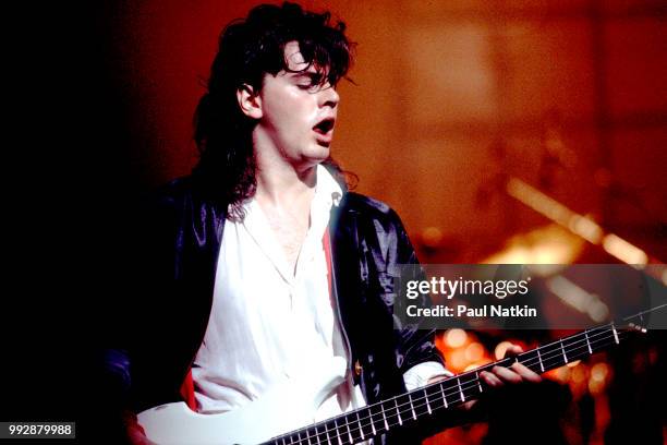 Guitarist John Taylor of Power Station performs on stage at the Poplar Creek Music Theater in Hoffman Estates, Illinois, August 13, 1985.